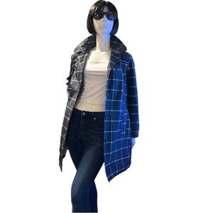 Lands' End Windowpane Raincoat w/Removable Hood, Size M